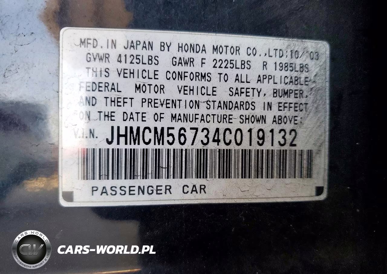 2004 Honda Accord Ex VIN:JHMCM56734C019132 - 12