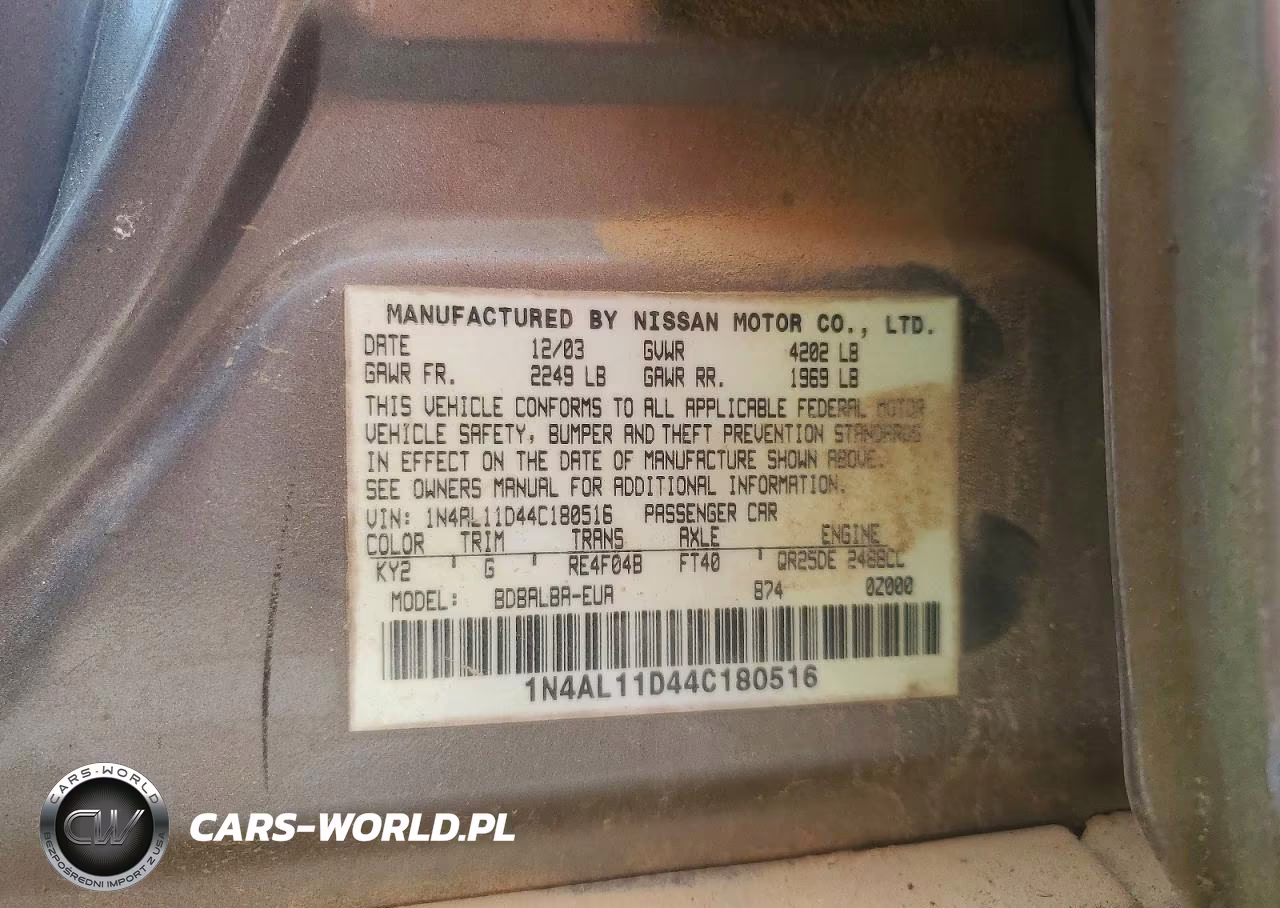 2004 Nissan Altima 2.5 VIN:1N4AL11D44C180516 - 12