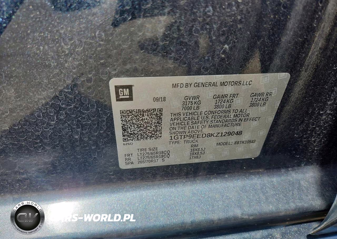 2019 GMC Sierra K1500 At4 VIN:1GTP9EED8KZ129048 - 12