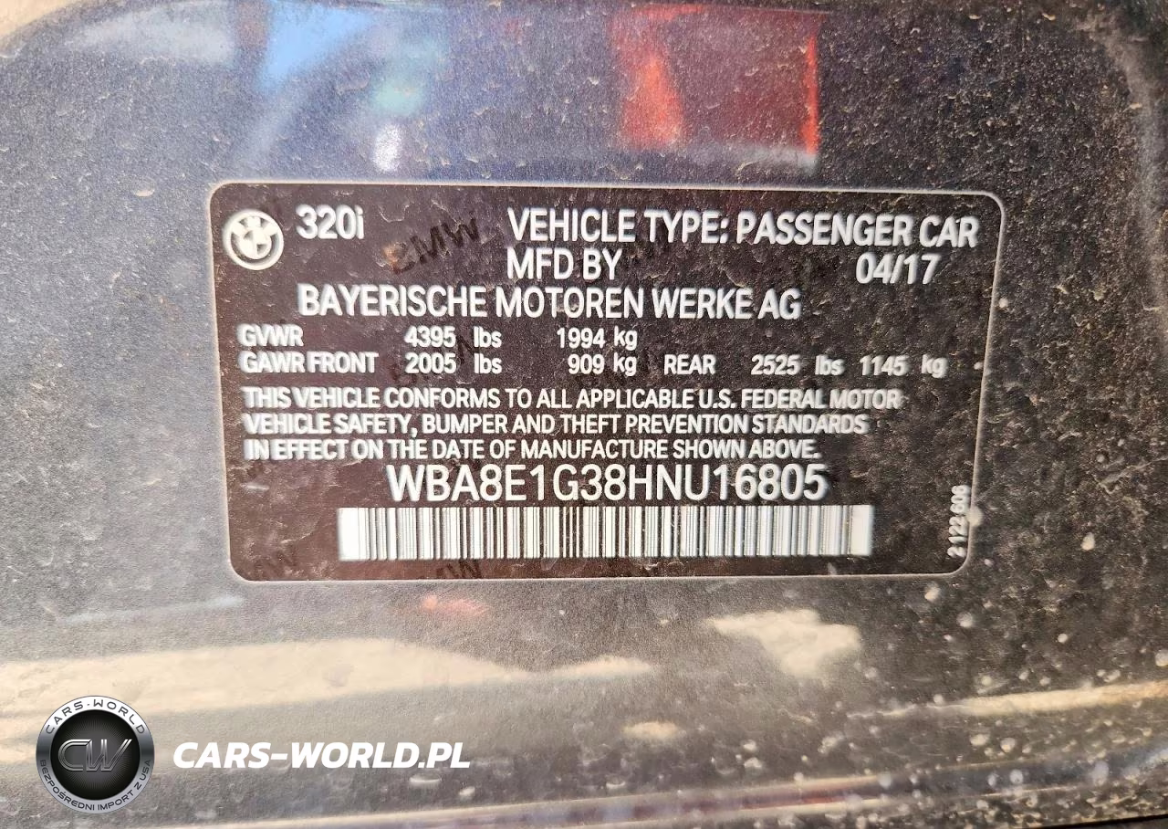2017 BMW 320 I VIN:WBA8E1G38HNU16805 - 12