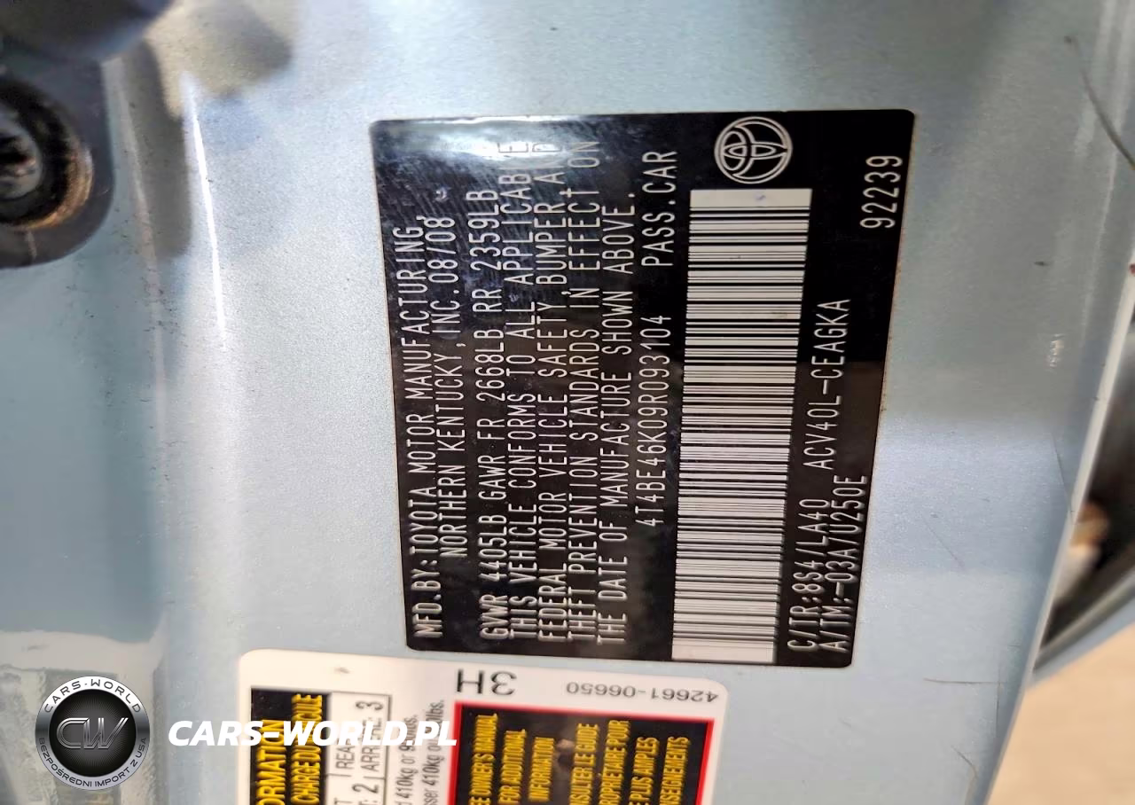 2009 Toyota Camry Xle VIN:4T4BE46K09R093104 - 12