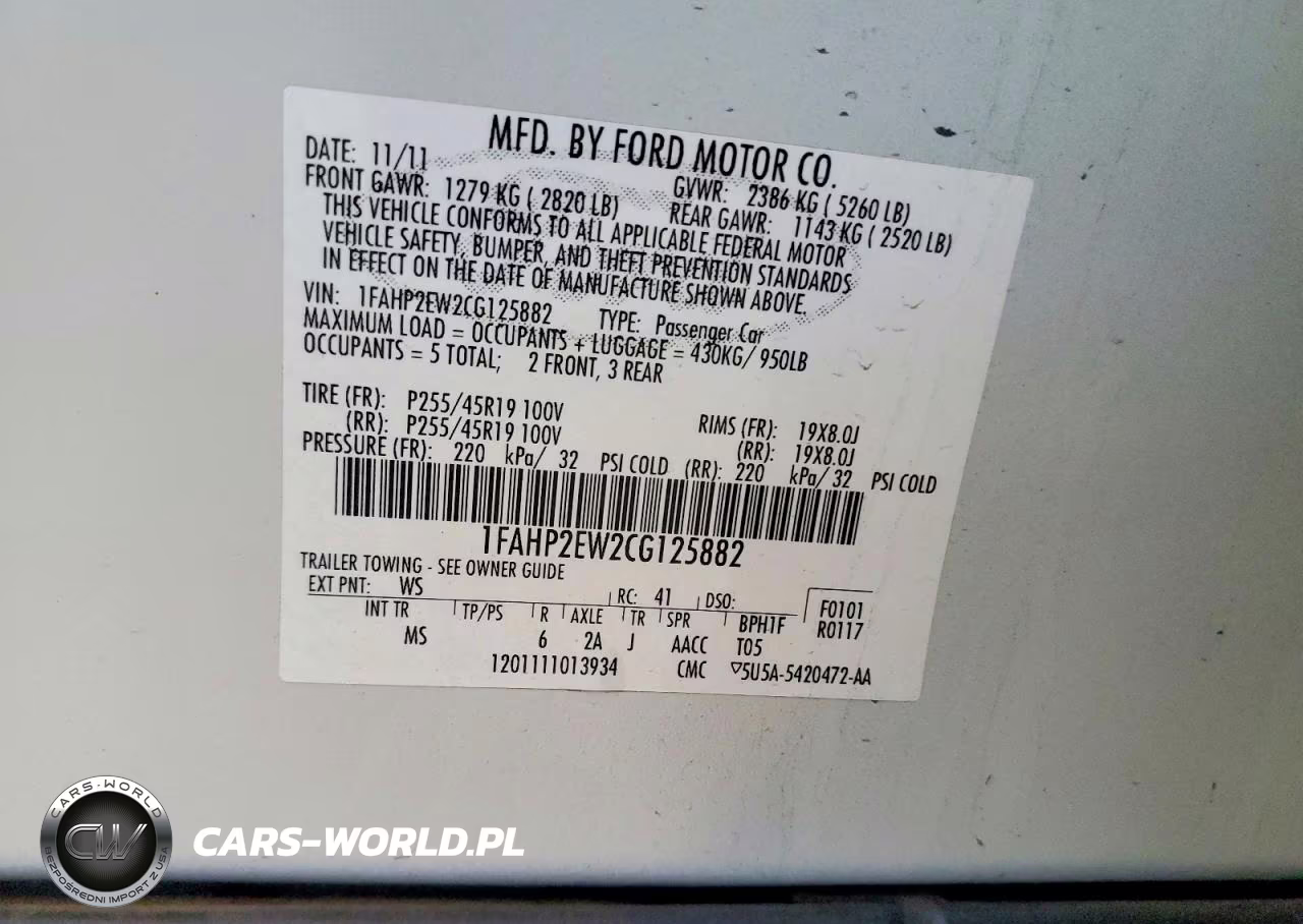 2012 Ford Taurus Sel VIN:1FAHP2EW2CG125882 - 12