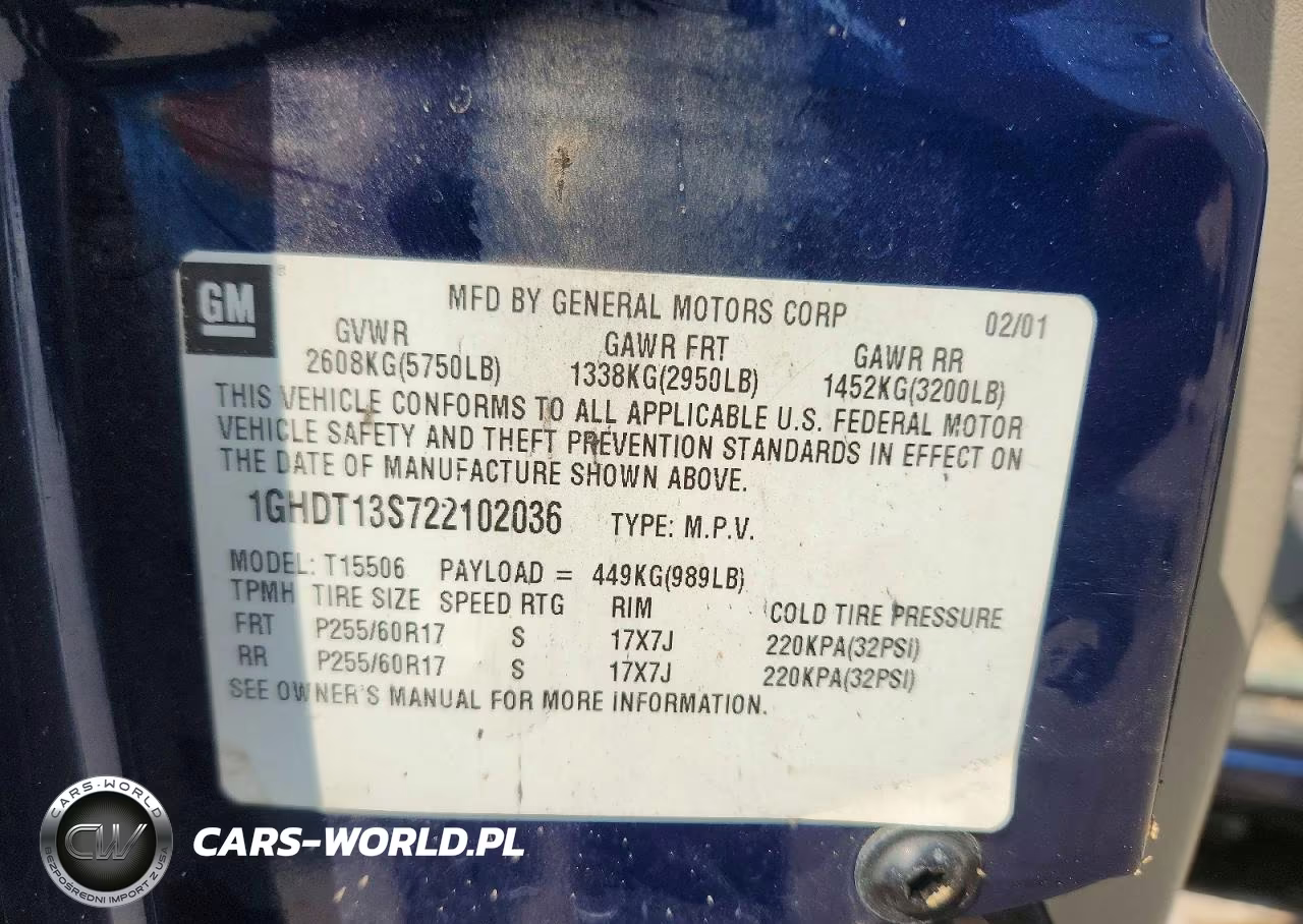 2002 Oldsmobile Bravada VIN:1GHDT13S722102036 - 13