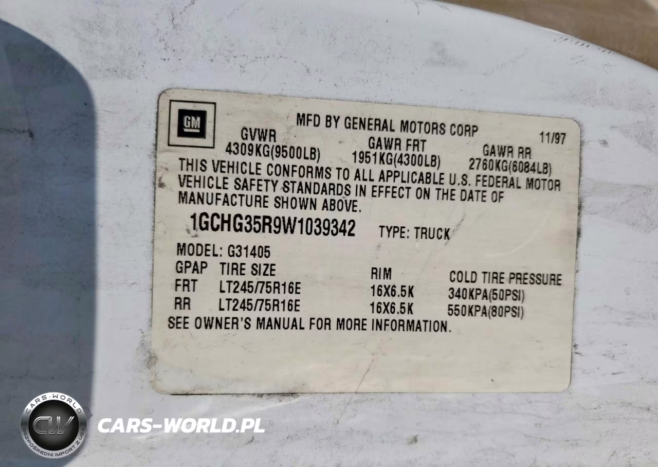 1998 Chevrolet Express G3500 Delivery Van VIN:1GCHG35R9W1039342 - 13
