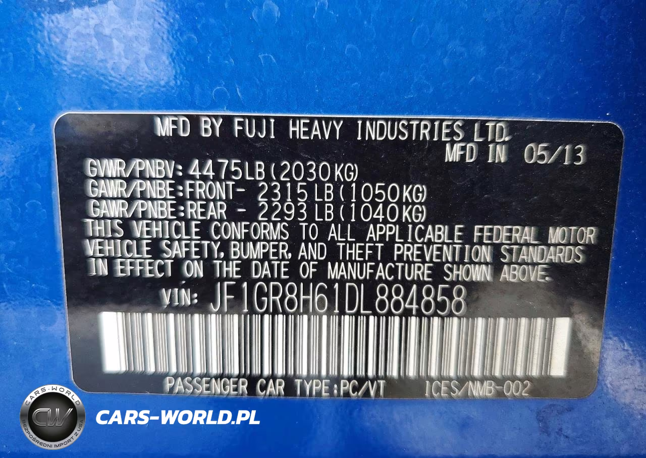 2013 Subaru Impreza Wrx Sti VIN:JF1GR8H61DL884858 - 13