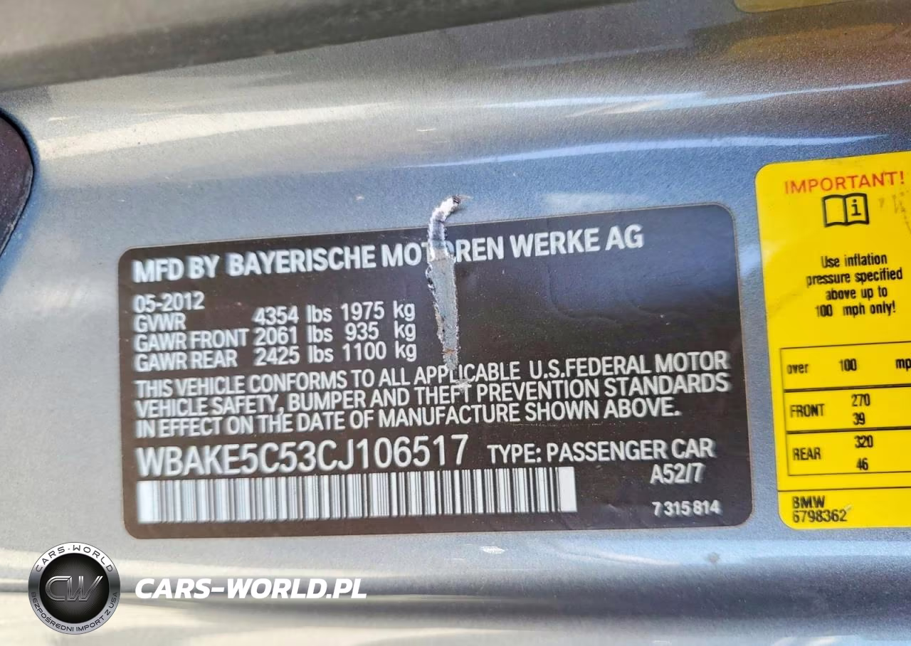 2012 BMW 328 I Sulev VIN:WBAKE5C53CJ106517 - 12