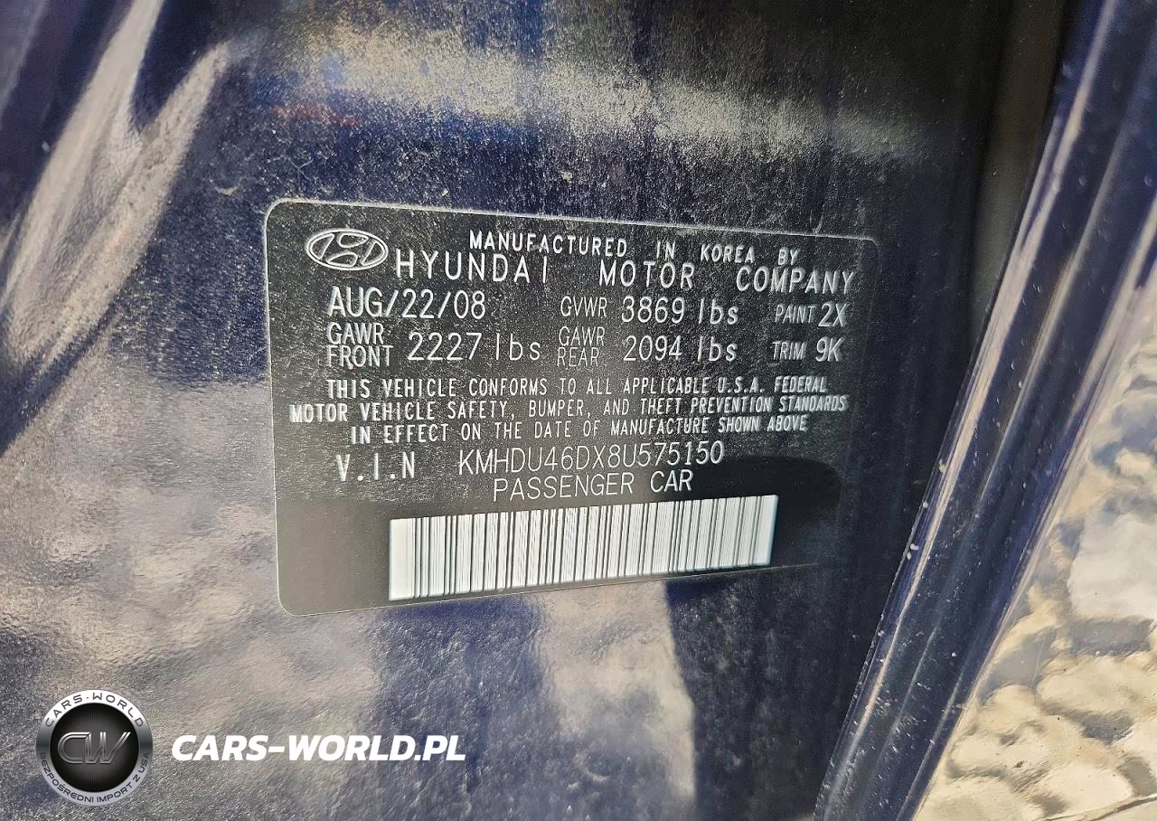 2008 Hyundai Elantra Gls VIN:KMHDU46DX8U575150 - 12