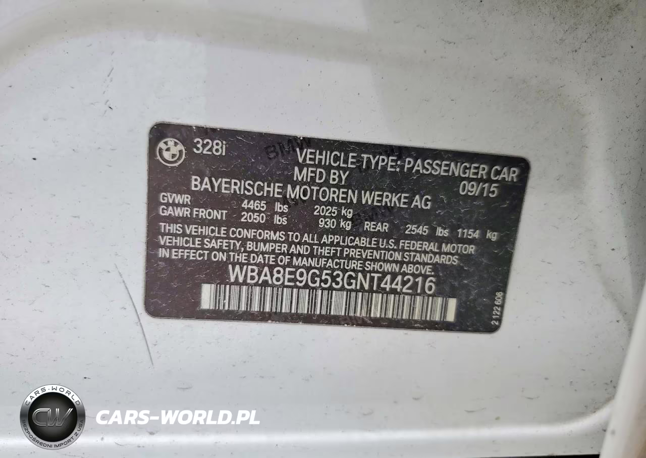 2016 BMW 328 I Sulev VIN:WBA8E9G53GNT44216 - 12