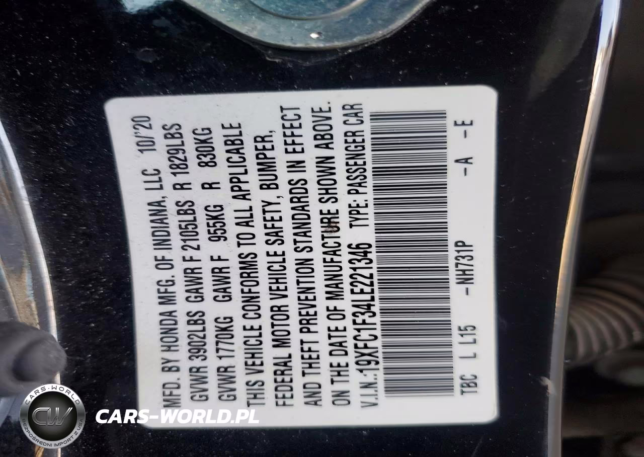 2020 Honda Civic Ex VIN:19XFC1F34LE221346 - 12