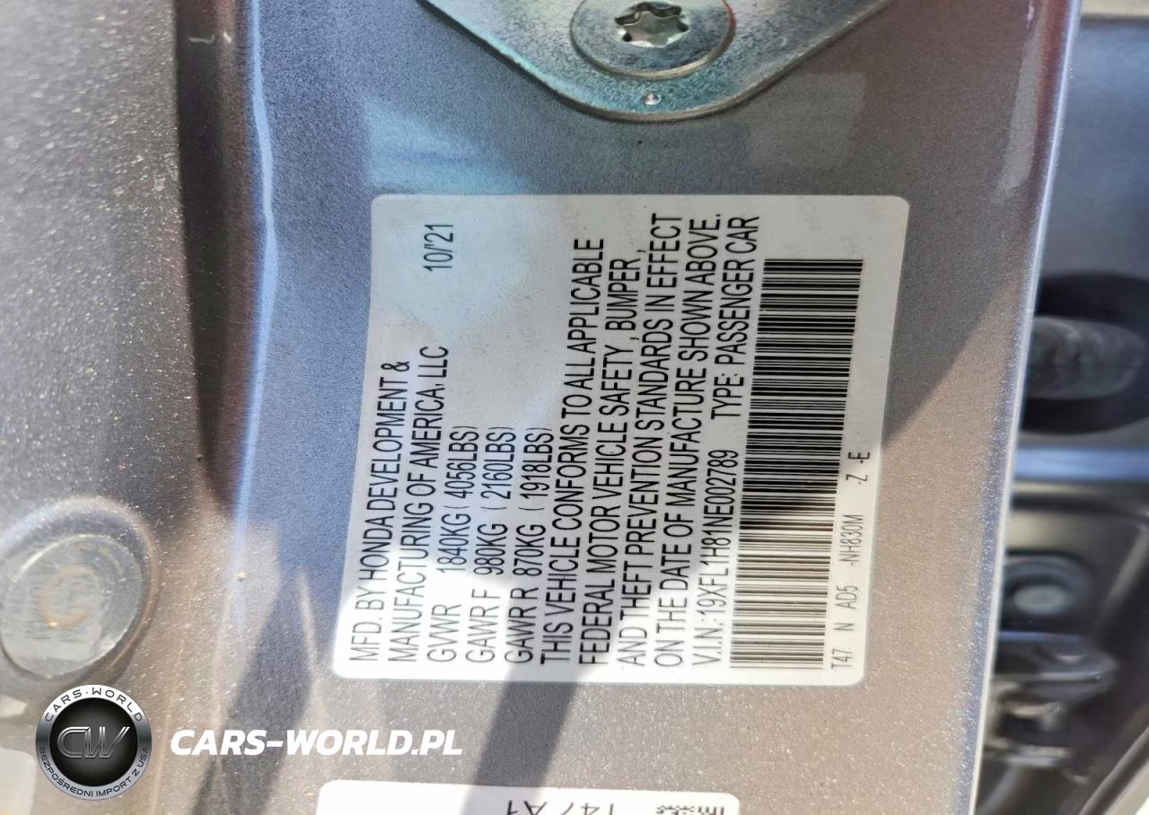 2022 Honda Civic Sport Touring VIN:19XFL1H81NE002789 - 12