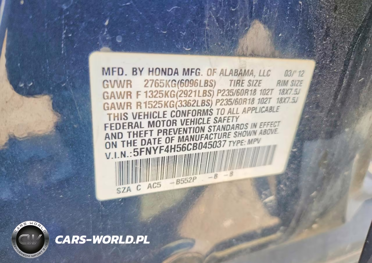 2012 Honda Pilot Exl VIN:5FNYF4H56CB045037 - 13