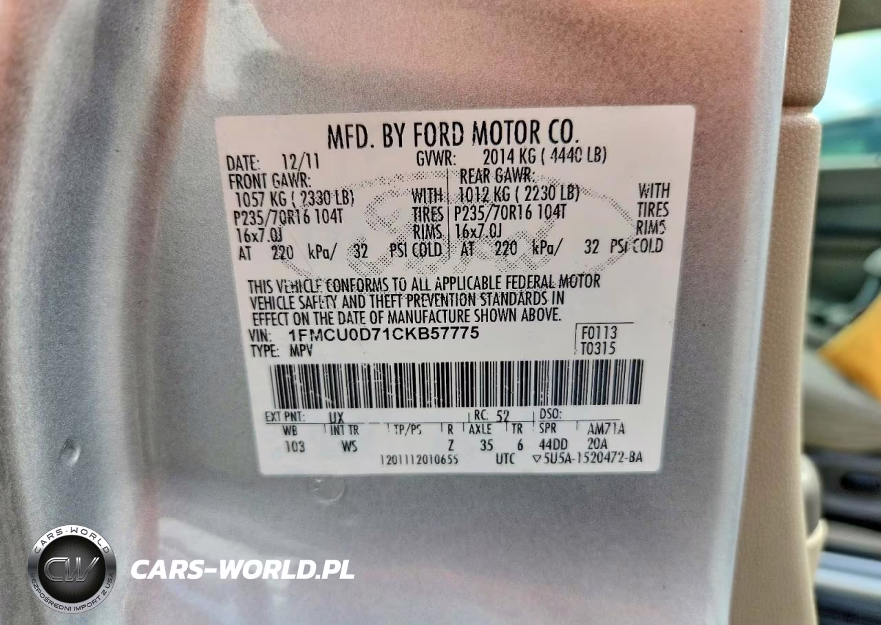 2012 Ford Escape Xlt VIN:1FMCU0D71CKB57775 - 13
