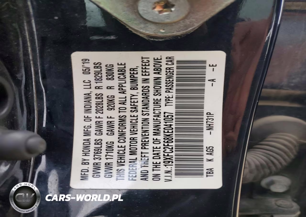 2019 Honda Civic Lx VIN:19XFC2F68KE041057 - 12