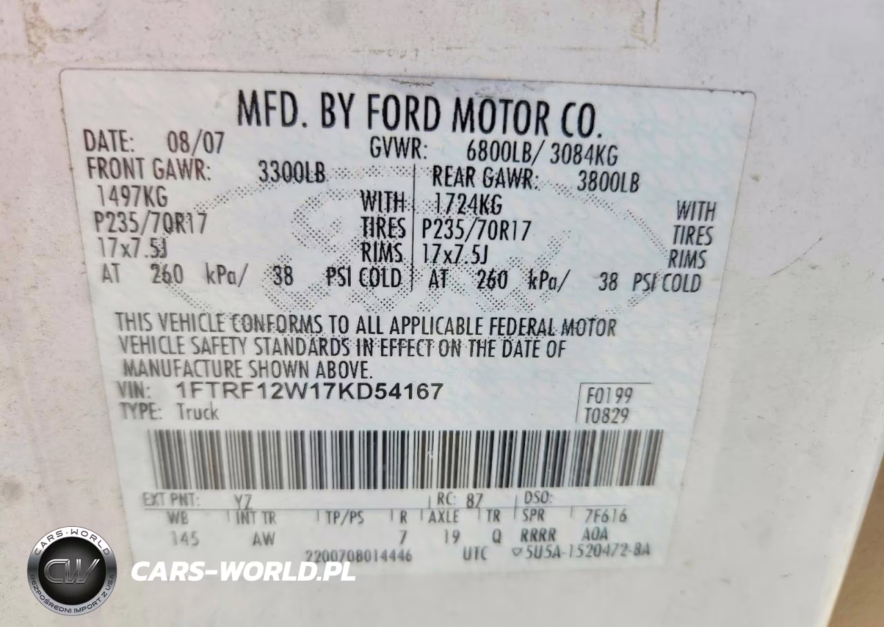 2007 Ford F150 VIN:1FTRF12W17KD54167 - 12