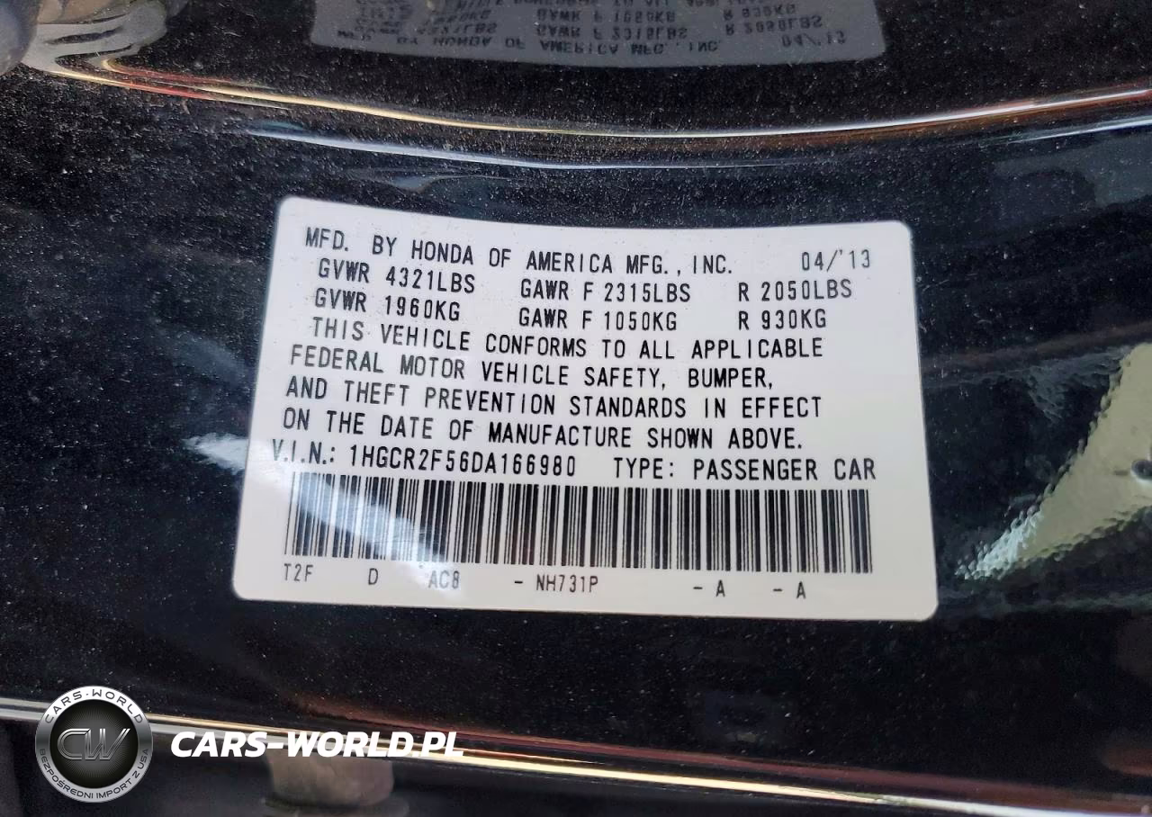 2013 Honda Accord Sport VIN:1HGCR2F56DA166980 - 13