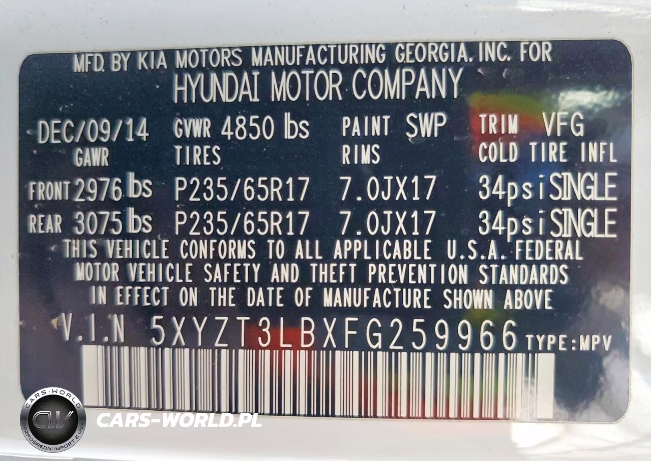 2015 Hyundai Santa Fe Sport 2.4L VIN:5XYZT3LBXFG259966 - 12