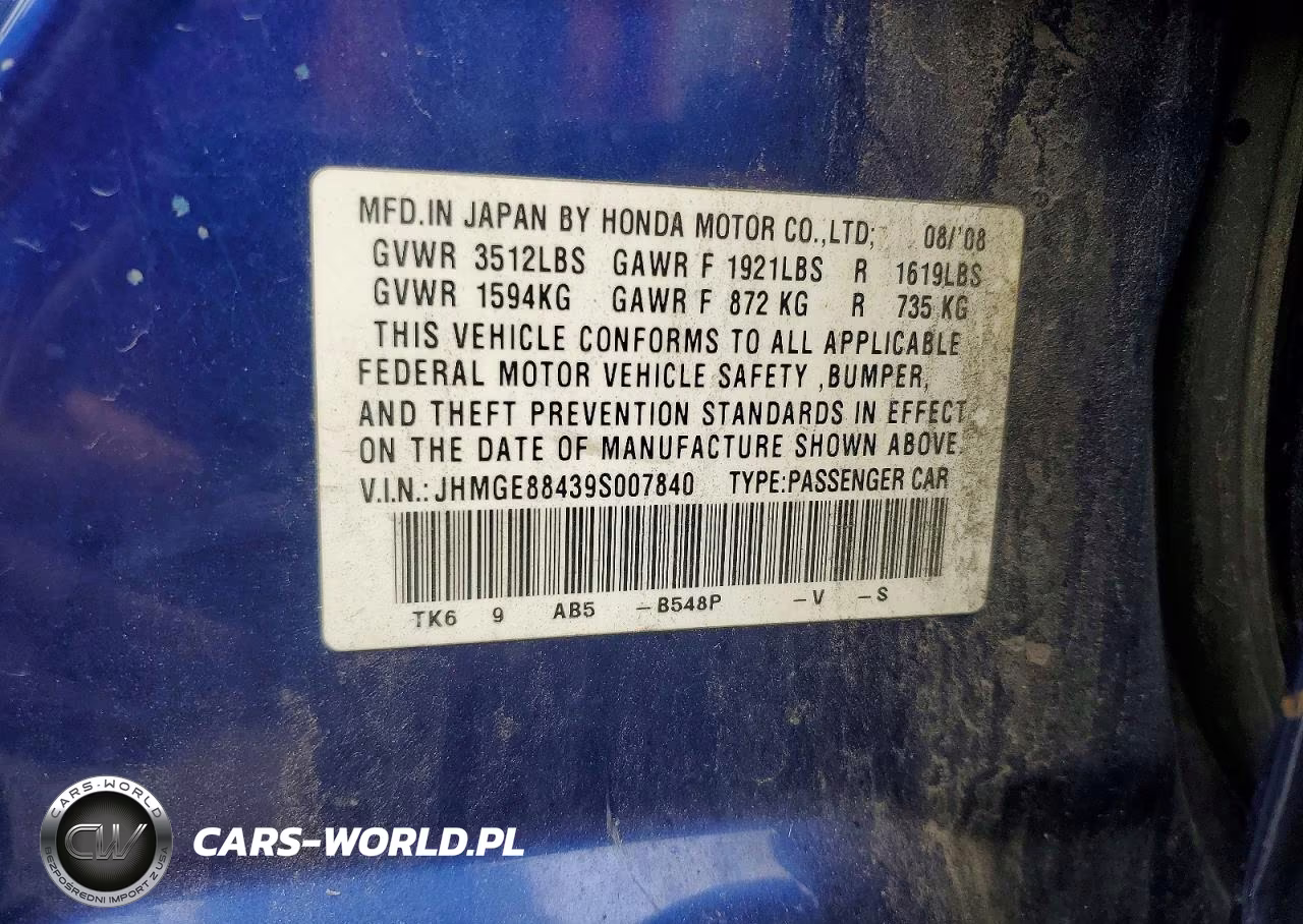 2009 Honda Fit Sport VIN:JHMGE88439S007840 - 12