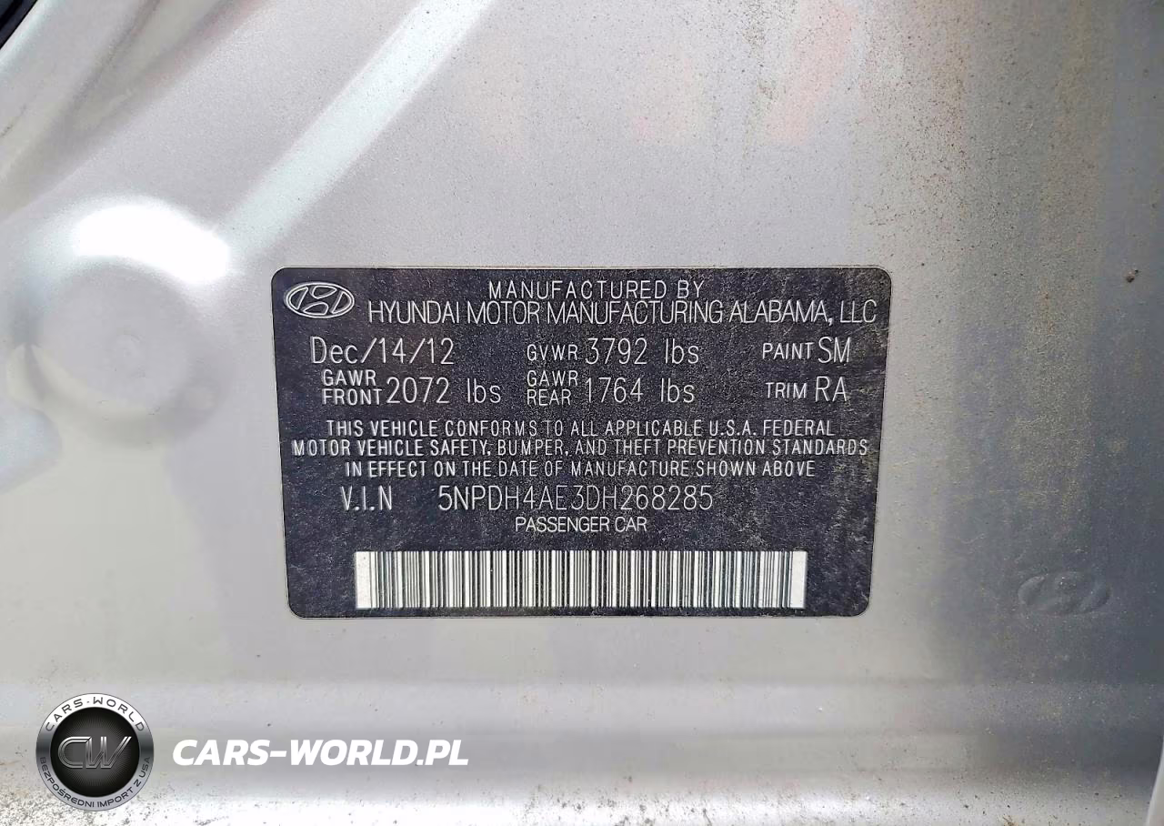 2013 Hyundai Elantra Gls VIN:5NPDH4AE3DH268285 - 12