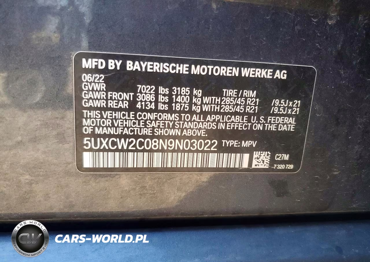 2022 BMW X7 xDrive40I VIN:5UXCW2C08N9N03022 - 13