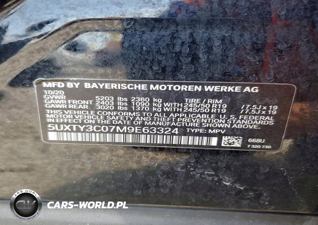 2021 BMW X3 Sdrive30I VIN:5UXTY3C07M9E63324 - 12