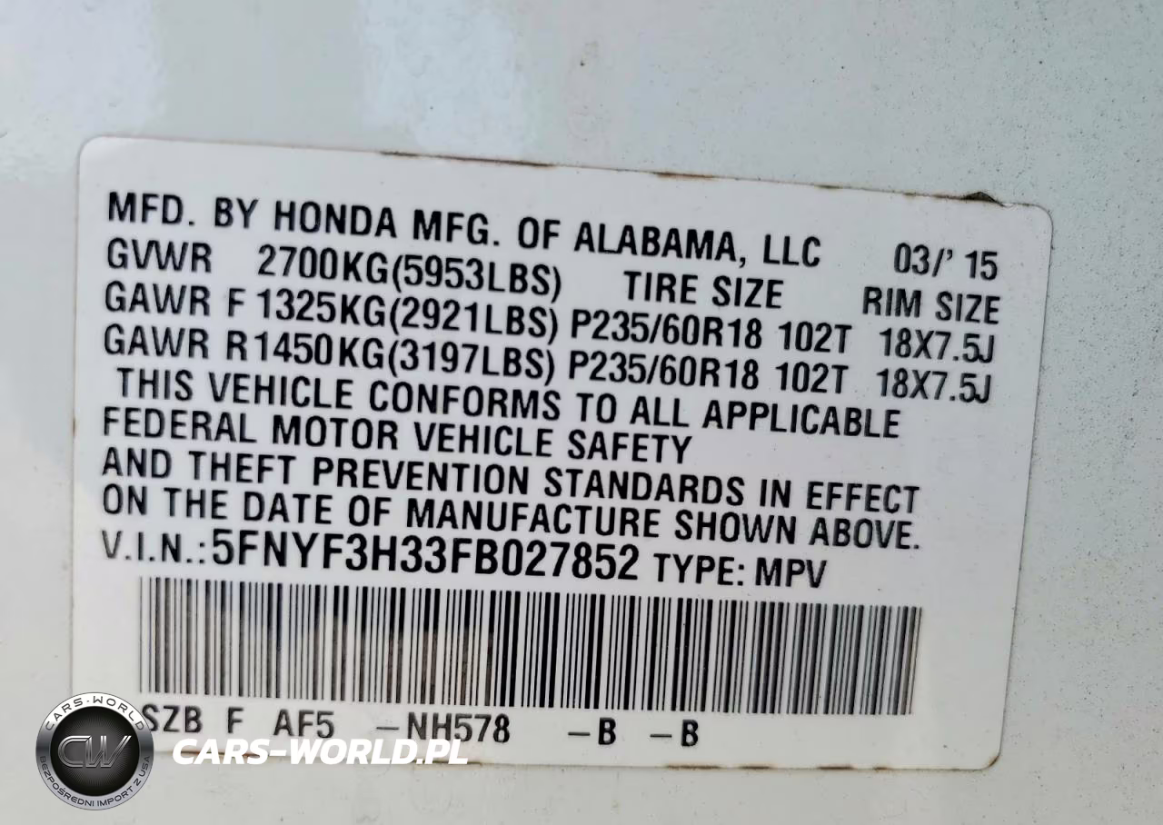 2015 Honda Pilot Se VIN:5FNYF3H33FB027852 - 13