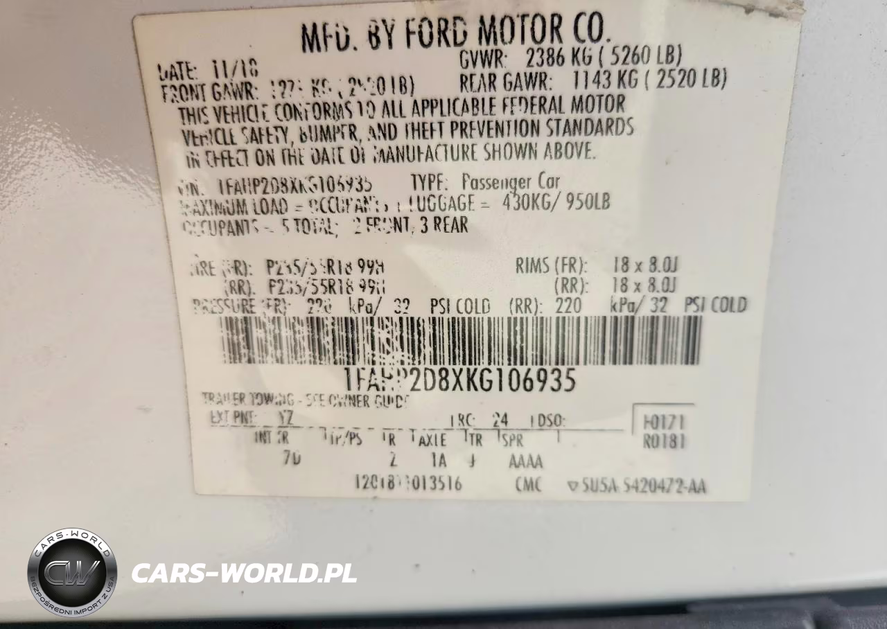 2019 Ford Taurus Se VIN:1FAHP2D8XKG106935 - 12