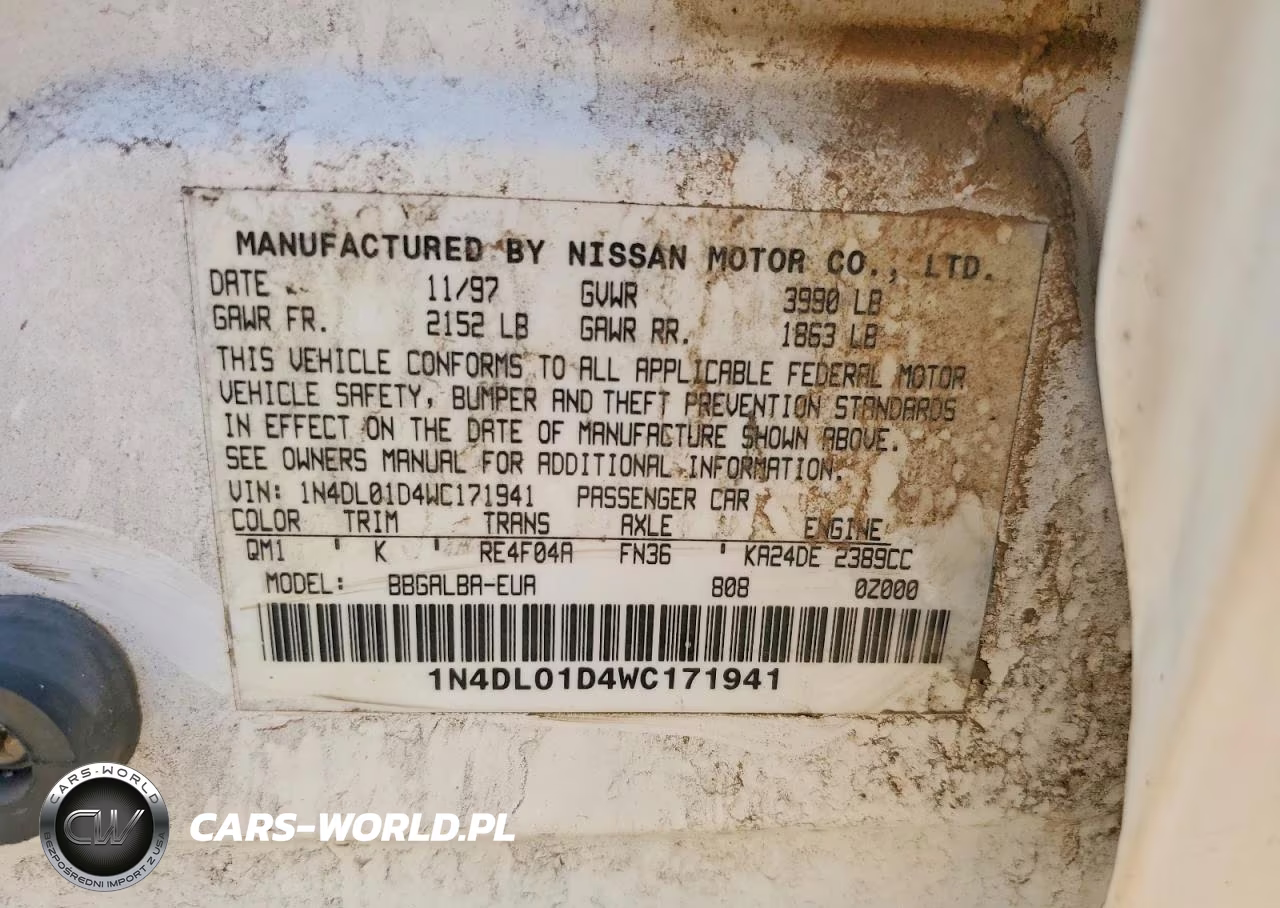 1998 Nissan Altima Xe VIN:1N4DL01D4WC171941 - 12