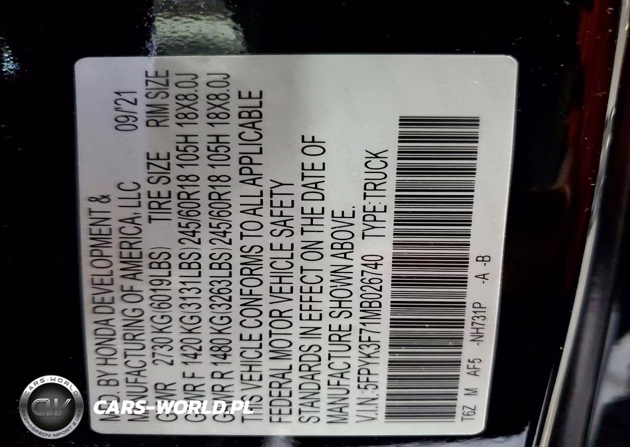 2021 Honda Ridgeline Rtl VIN:5FPYK3F71MB026740 - 12