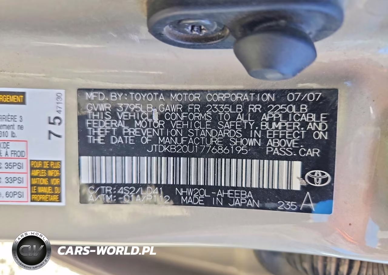 2007 Toyota Prius Base VIN:JTDKB20U177686195 - 12