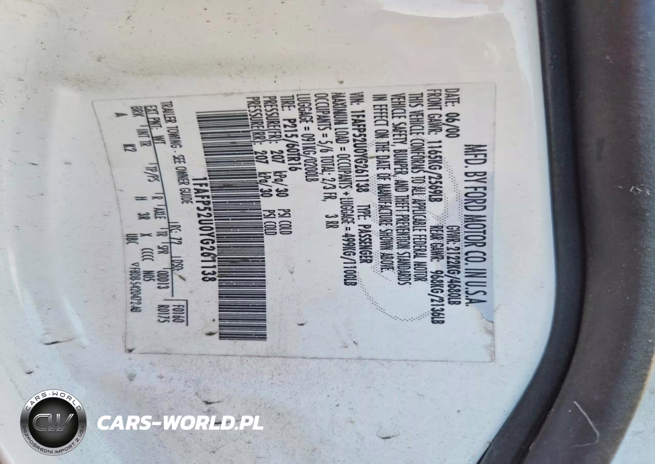 2000 Ford Taurus Lx VIN:1FAFP52U0YG261138 - 12