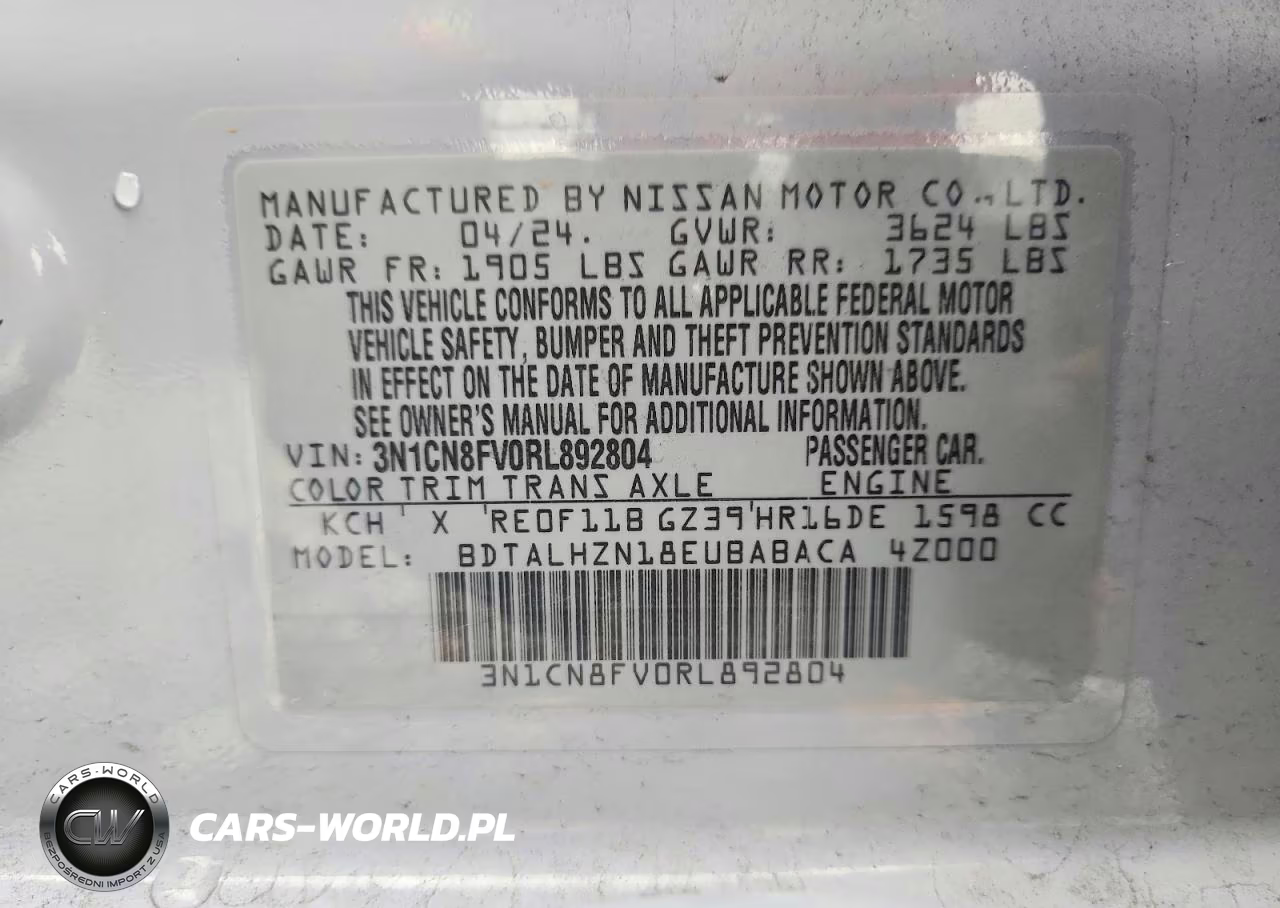 2024 Nissan Versa Sr VIN:3N1CN8FV0RL892804 - 12