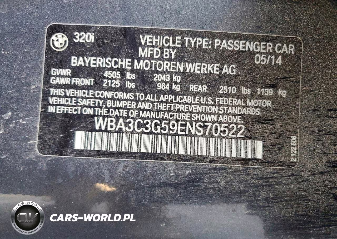 2014 BMW 320 I xDrive VIN:WBA3C3G59ENS70522 - 13
