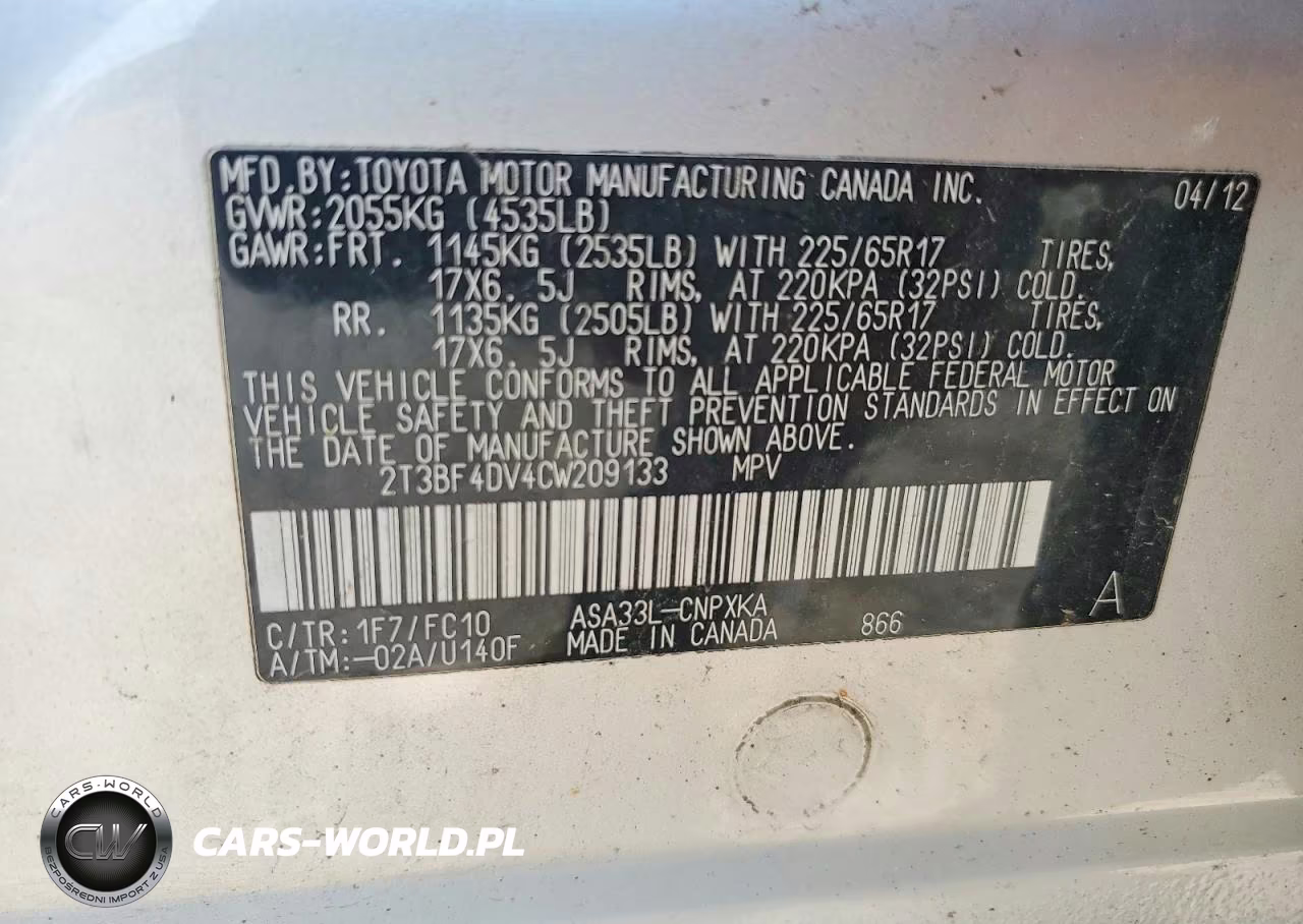 2012 Toyota Rav4 Base VIN:2T3BF4DV4CW209133 - 13