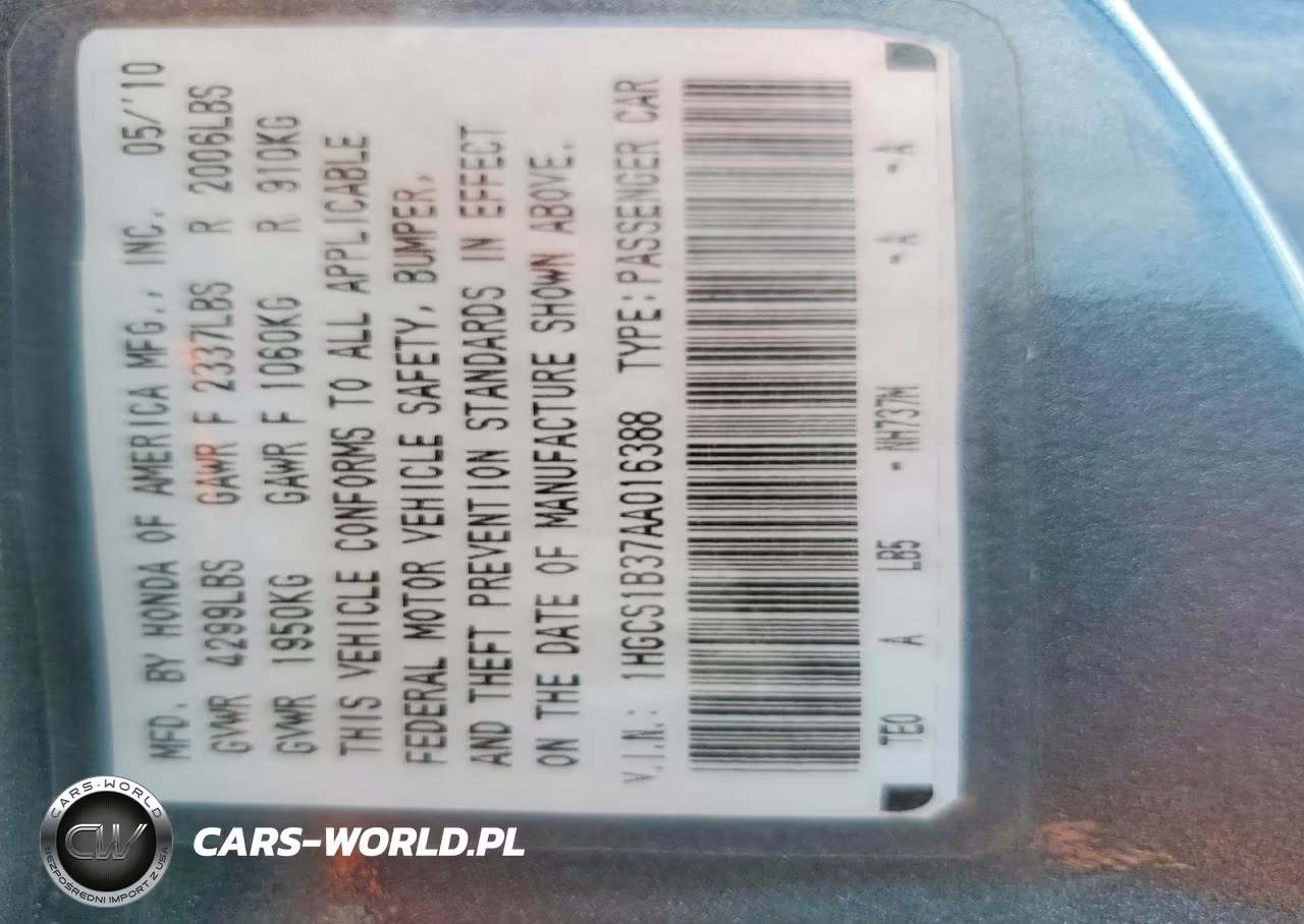 2010 Honda Accord Lx VIN:1HGCS1B37AA016388 - 12