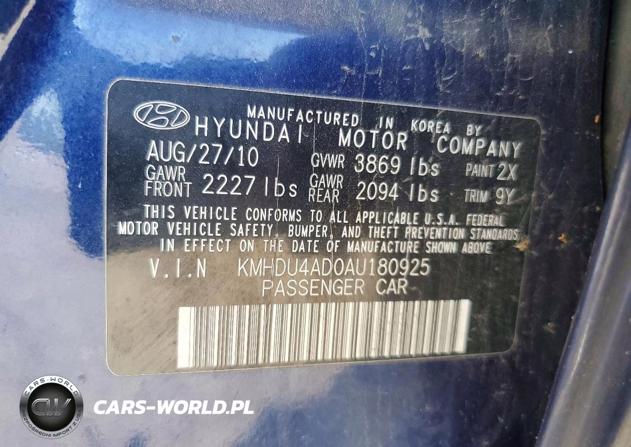 2010 Hyundai Elantra Gls VIN:KMHDU4AD0AU180925 - 12