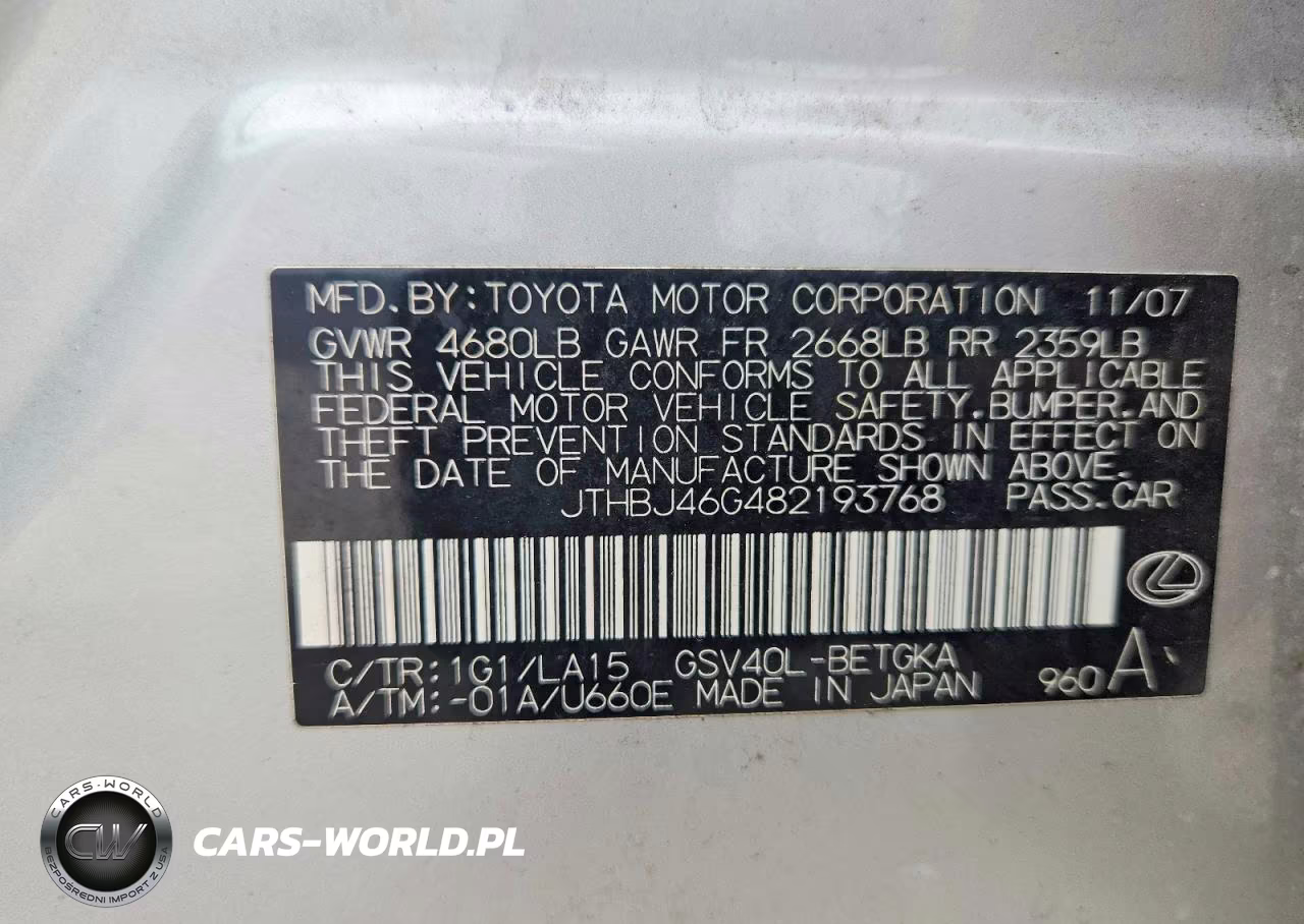 2008 Lexus Es 350 VIN:JTHBJ46G482193768 - 13