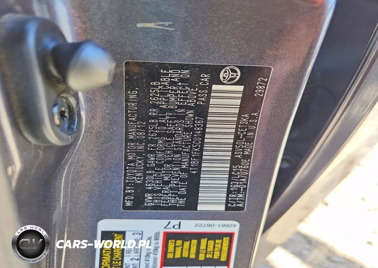 2012 Toyota Camry L VIN:4T1BF1FK5CU148367 - 12