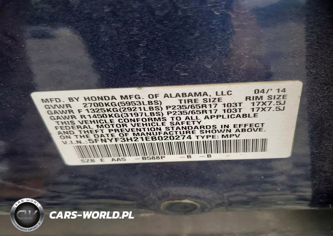 2014 Honda Pilot Lx VIN:5FNYF3H21EB020274 - 13