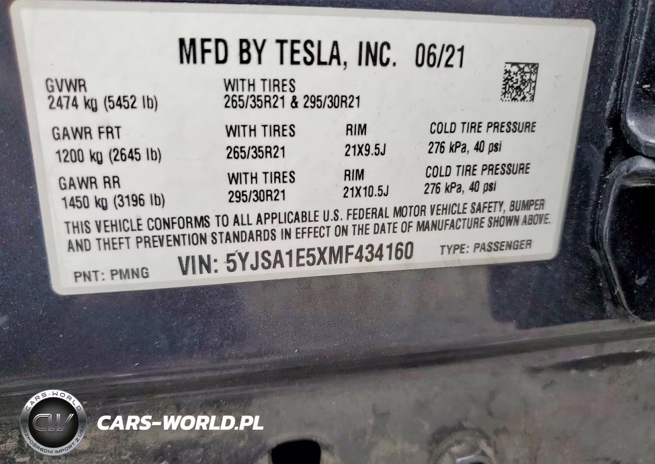 2021 Tesla Model S VIN:5YJSA1E5XMF434160 - 13