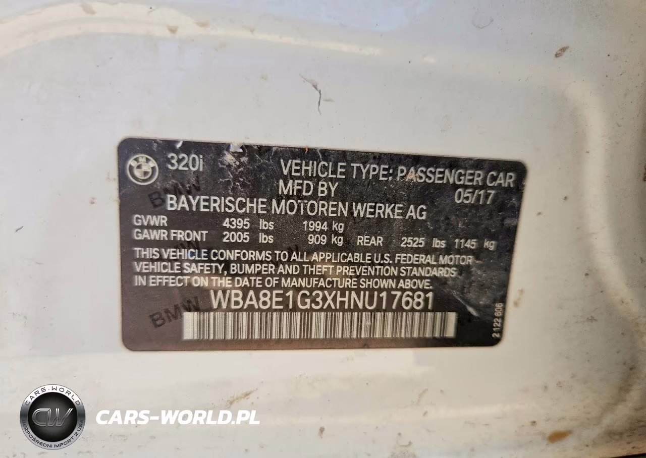 2017 BMW 320 I VIN:WBA8E1G3XHNU17681 - 13