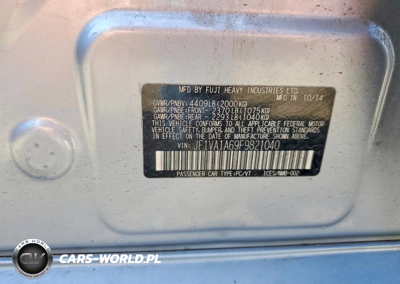 2015 Subaru Wrx VIN:JF1VA1A69F9821040 - 12
