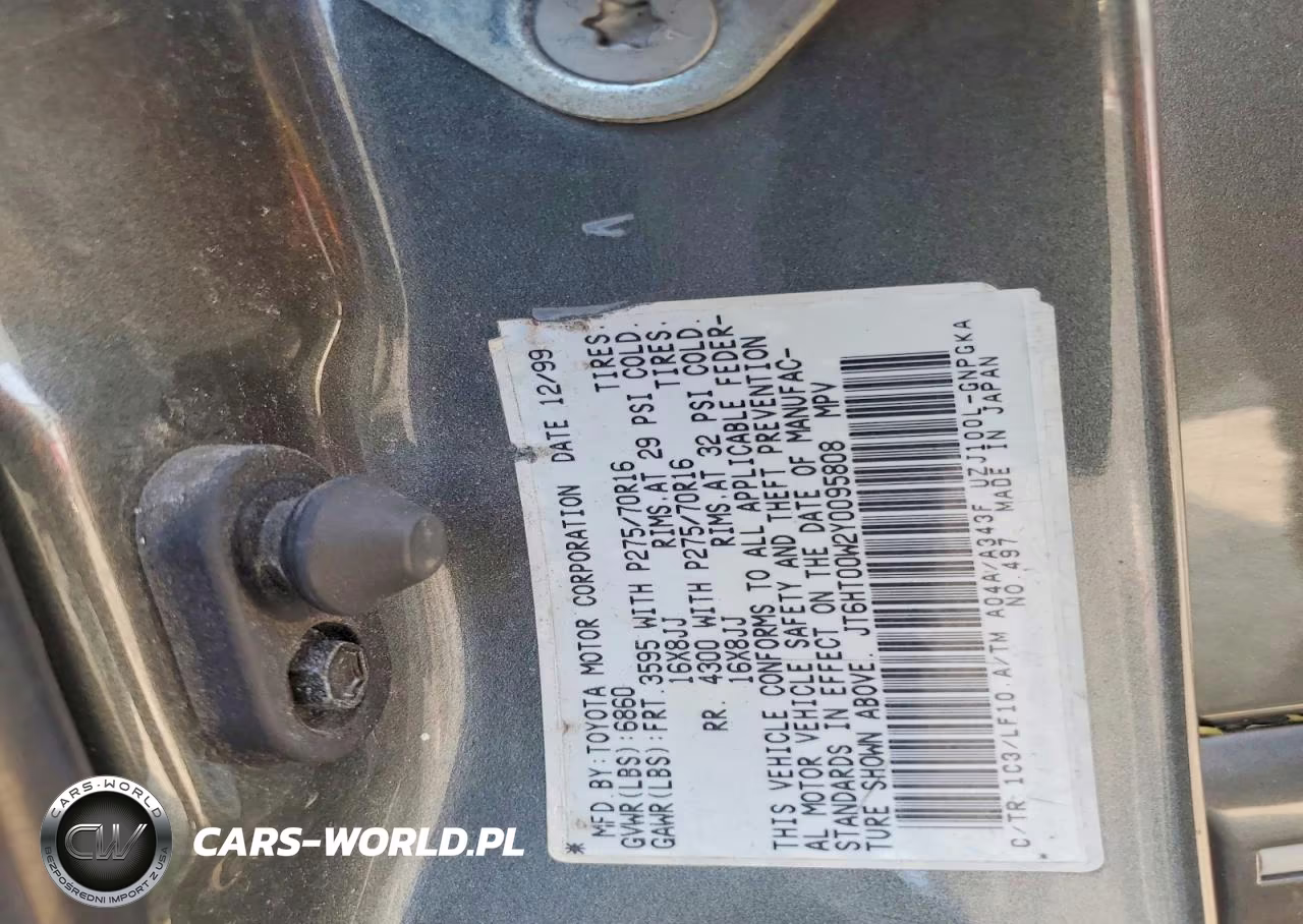 2000 Lexus Lx 470 VIN:JT6HT00W2Y0095808 - 13