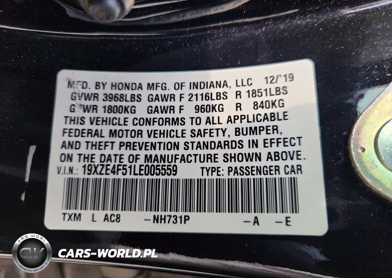 2020 Honda Insight Ex VIN:19XZE4F51LE005559 - 12