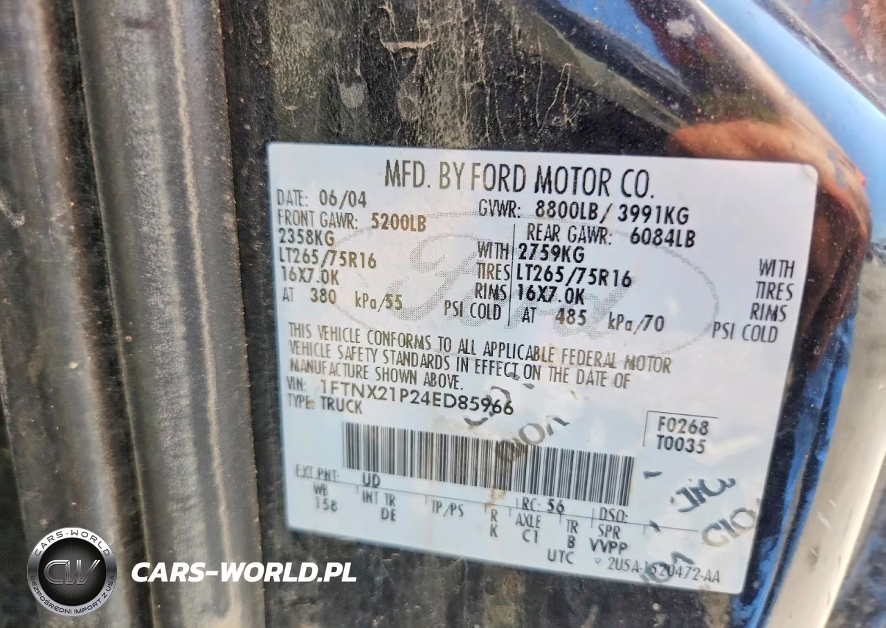 2004 Ford F250 Super Duty VIN:1FTNX21P24ED85966 - 12