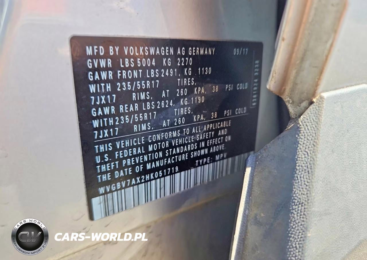 2017 Volkswagen Tiguan S VIN:WVGBV7AX2HK051719 - 12