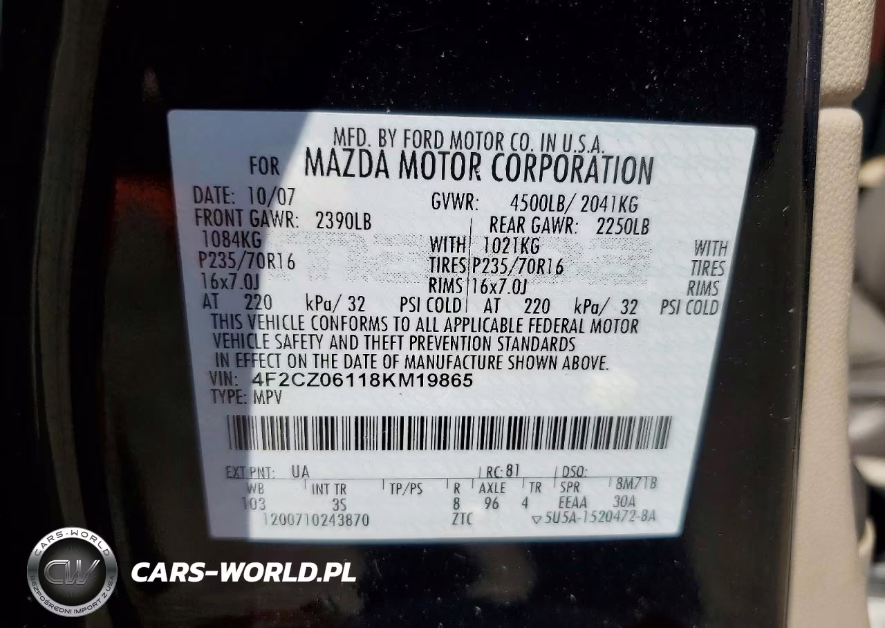 2008 Mazda Tribute S VIN:4F2CZ06118KM19865 - 12