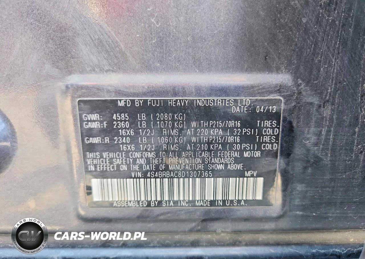 2013 Subaru Outback 2.5I VIN:4S4BRBAC8D1307365 - 13