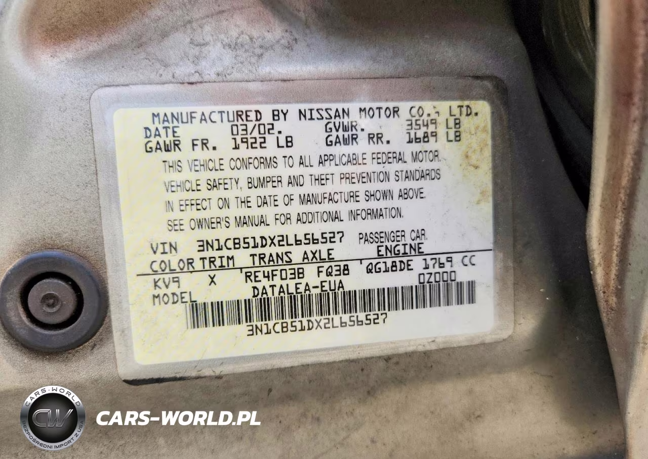 2002 Nissan Sentra Xe VIN:3N1CB51DX2L656527 - 13