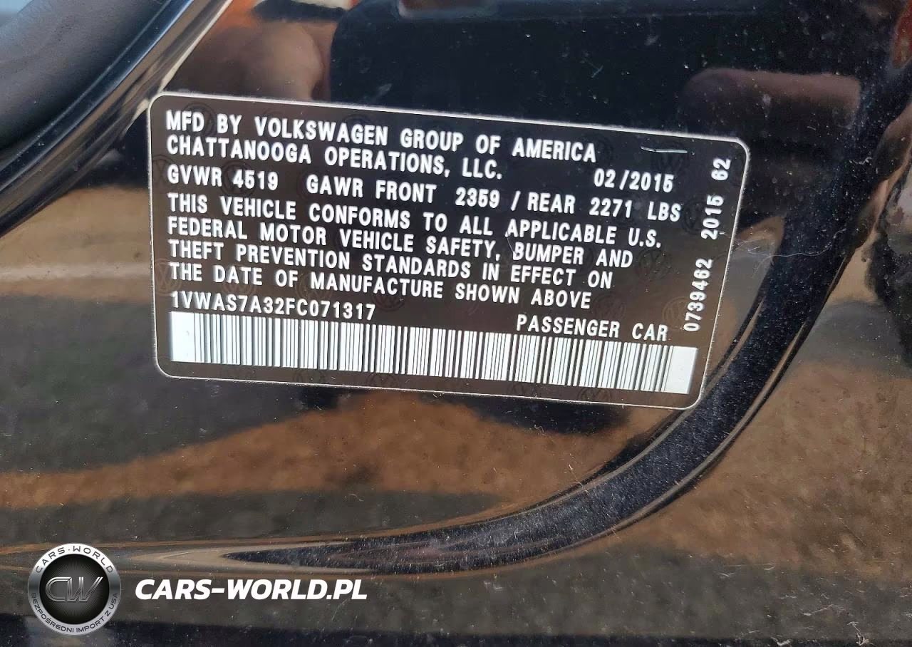 2015 Volkswagen Passat S VIN:1VWAS7A32FC071317 - 12