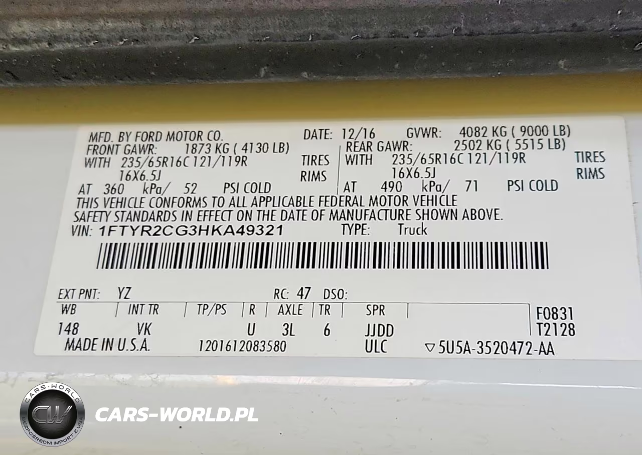 2017 Ford Transit T-250 VIN:1FTYR2CG3HKA49321 - 14